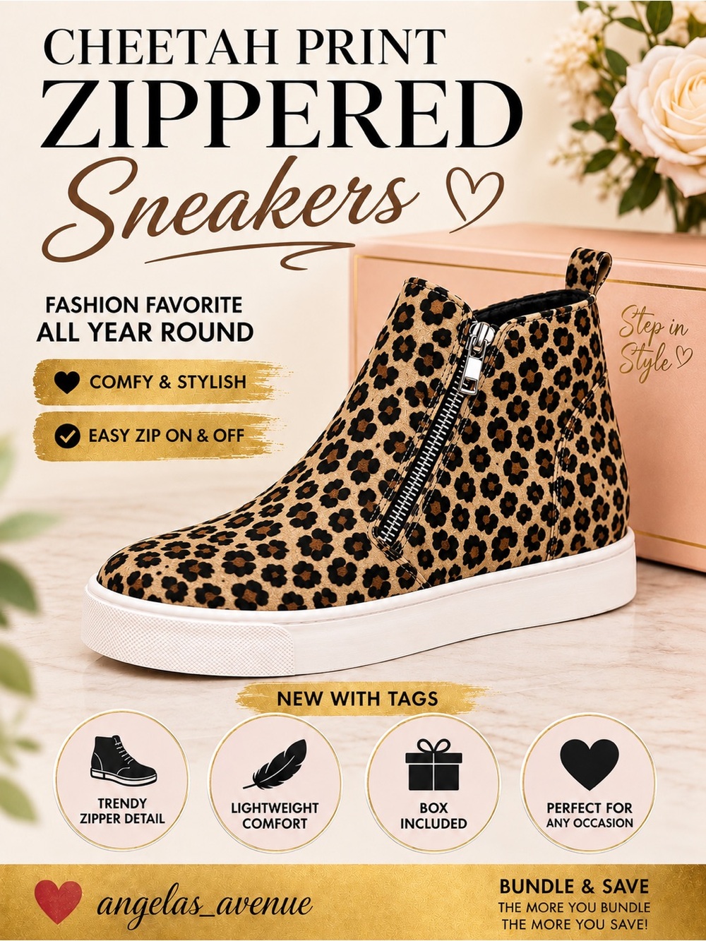 Cheetah Print Zipper Sneakers